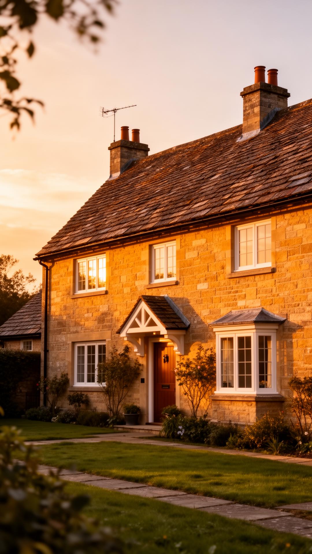 Beautifully reroofed traditional UK home at golden hour